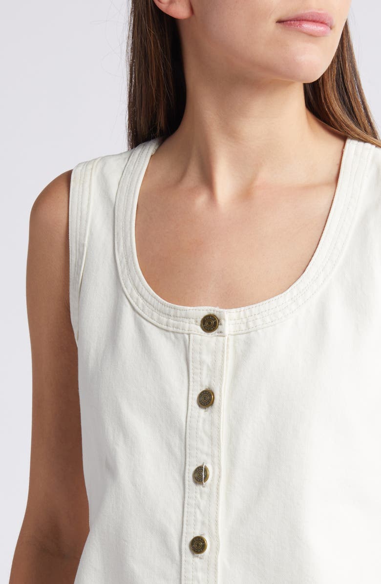 FRAME Trapunto Side Pocket Sleeveless Button Front Denim Dress, Alternate, color, Au Natural Clean