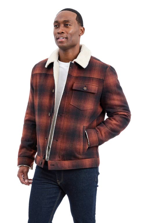 Lucky Brand Plaid Faux Shearling Lined Trucker Jacket In Brown