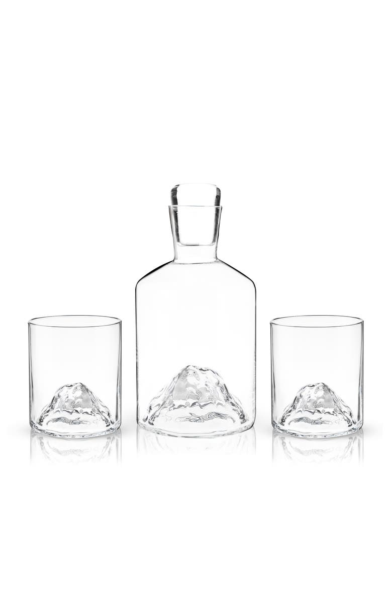 Viski Mountain 3-Piece Crystal Liquor Decanter and Tumbler Set, Main, color, Clear