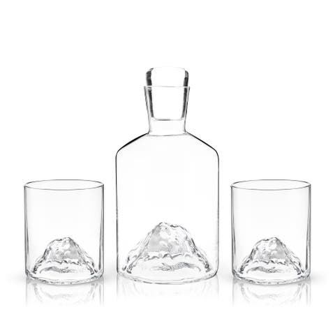 Mountain 3-Piece Crystal Liquor Decanter and Tumbler Set
