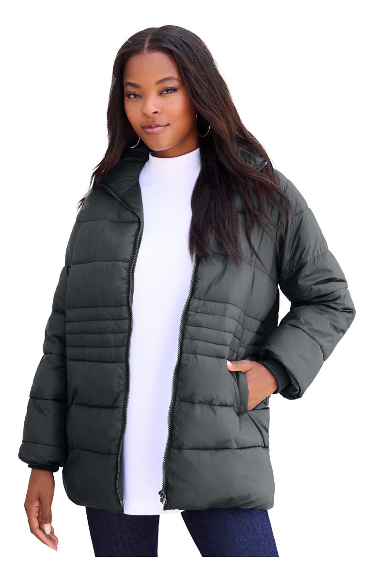 Plus Size Lightweight Quilted Jacket, Main, color, DARK CHARCOAL