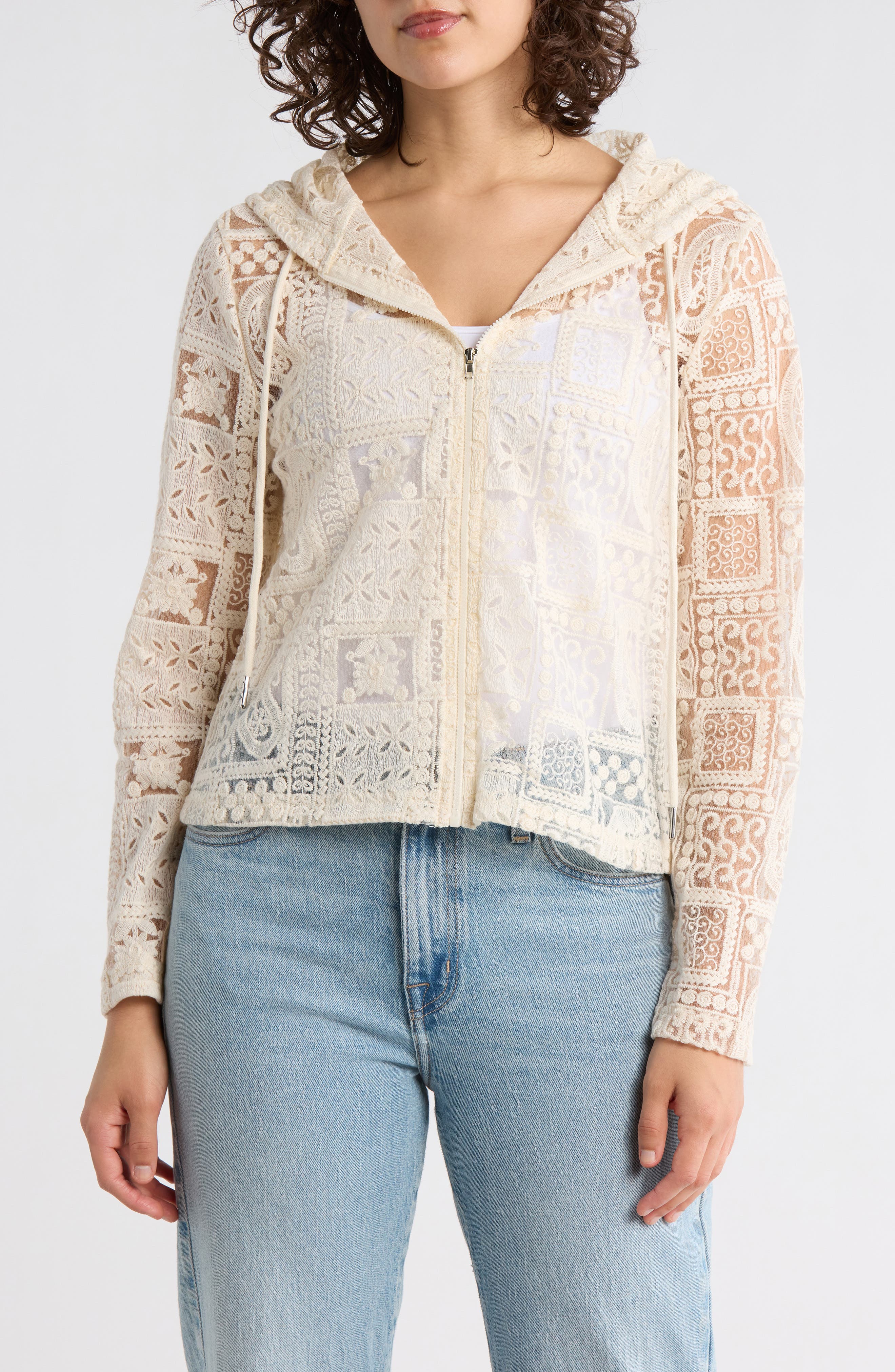 Forgotten Grace Open Knit Zip-Up Hoodie