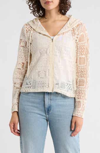 Open Knit Zip-Up Hoodie