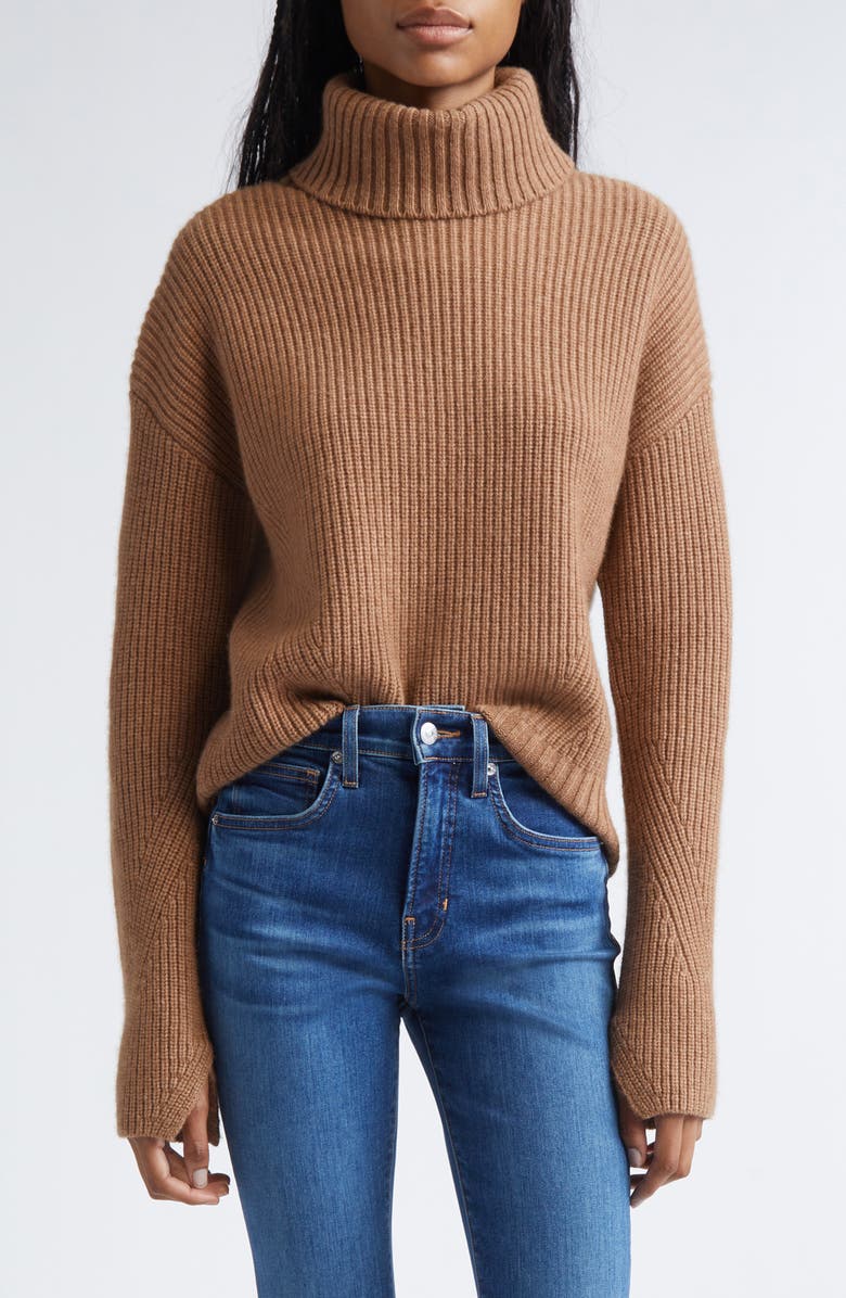 Veronica Beard Matilda Virgin Wool & Cashmere Turtleneck Sweater, Main, color, Dark Acorn Melange