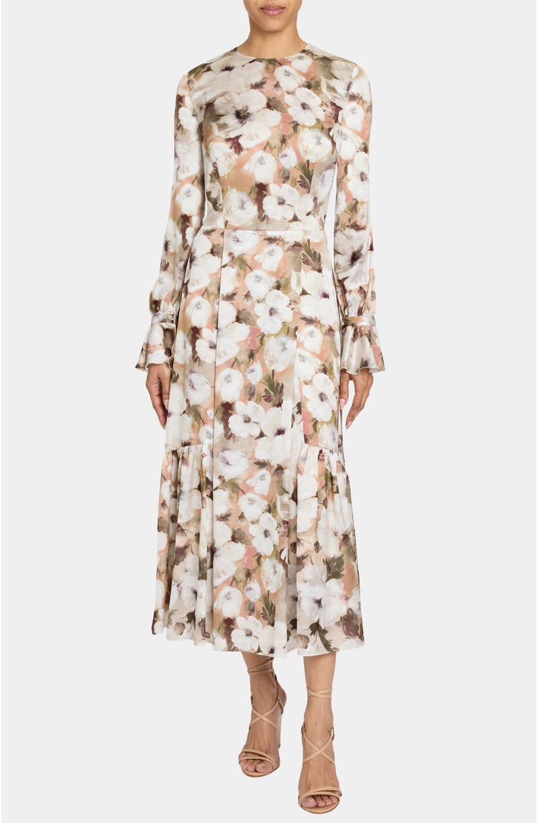 Santorelli Brea Long Sleeve Floral Midi Dress, Alternate, color, Peach Whip