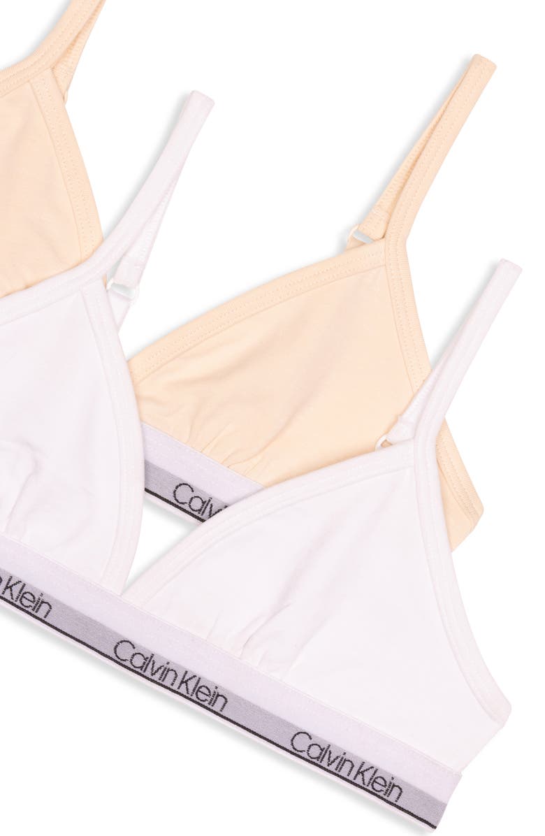 Calvin Klein Kids' Assorted 2-Pack Stretch Cotton Triangle Bras, Alternate, color, White/Sand