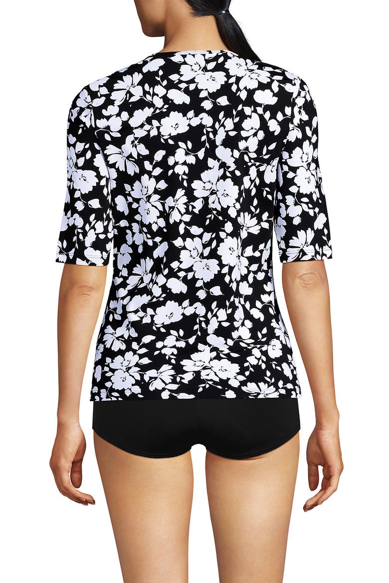SunShade UPF 50 Elbow Sleeve Rash Guard Swim Tee, Alternate, color, Black Blossom Floral