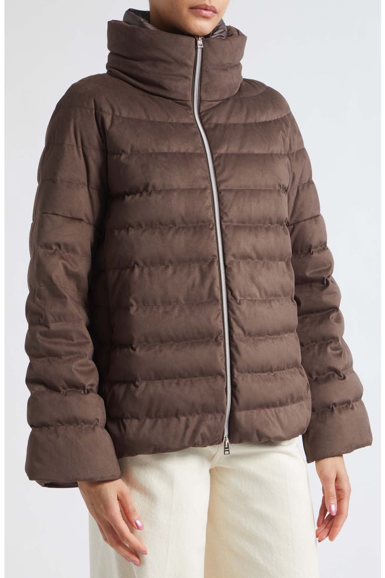 Faux Suede Quilted Down Puffer Jacket, Alternate, color, 8993 MARRONE SCURO