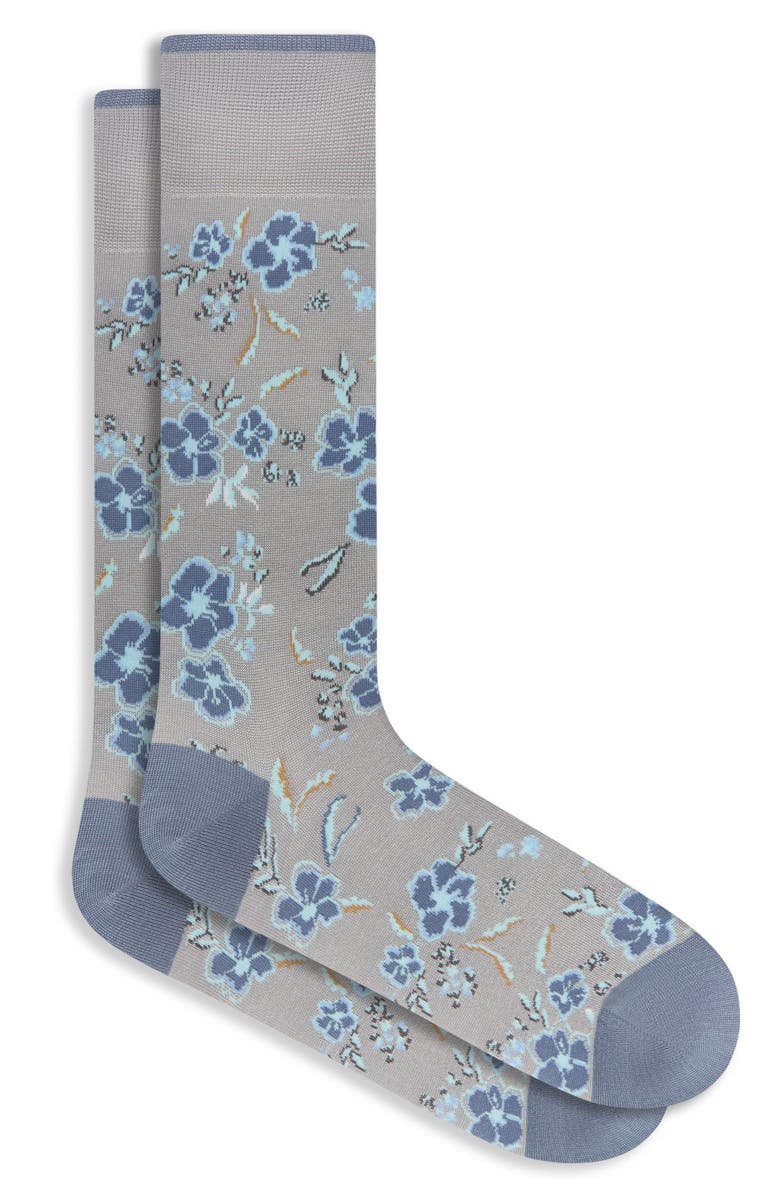 Bugatchi Floral Mercerized Cotton Blend Dress Socks, Main, color,