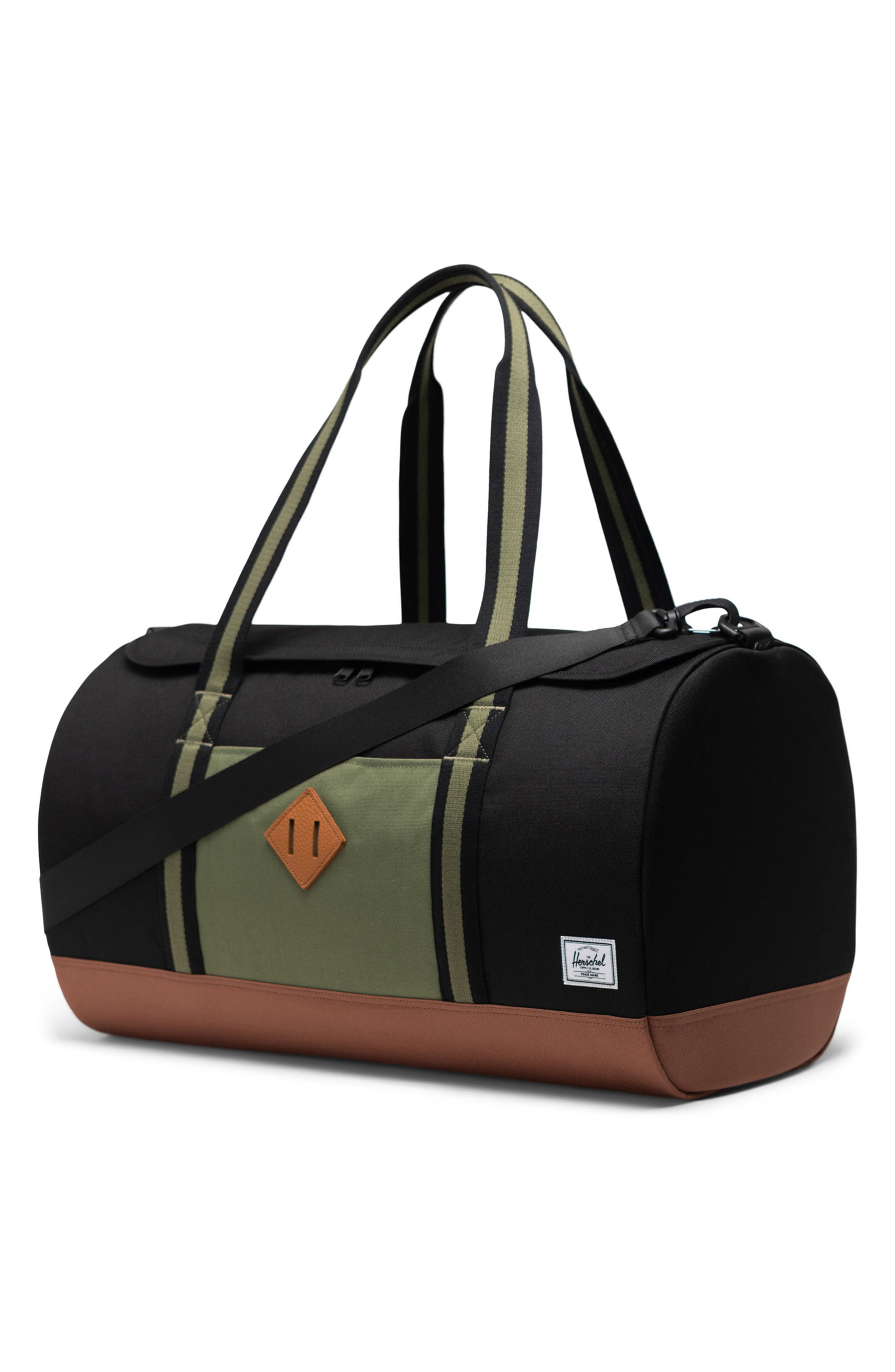 Herschel Supply Co. Heritage Duffle Bag, Alternate, color, Black/Four Leaf Clover/Brown