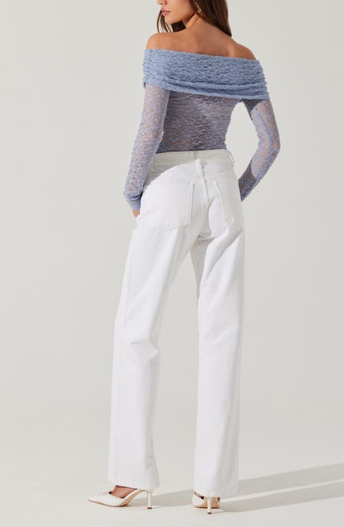 Astr The Label Lace Off The Shoulder Long Sleeve Top In Blue