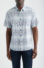Pendleton Dawson Print Short Sleeve Linen Blend Button-Up Shirt