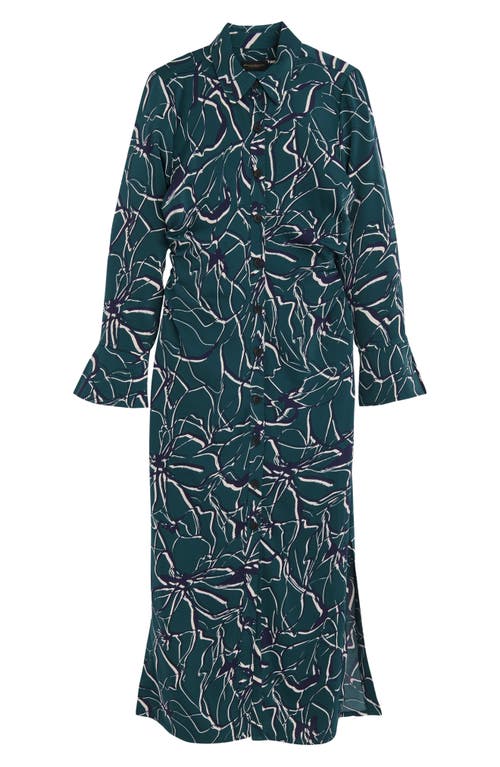 Donna Karan New York Floral Long Sleeve Shirtdress In Green