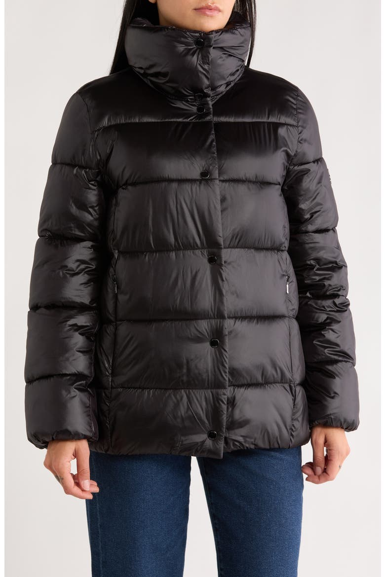 Water Resistant Snap Front Puffer Jacket, Main, color, BLACK