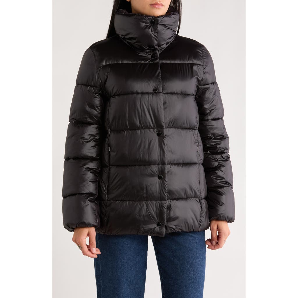Bcbgeneration Water Resistant Snap Front Puffer Jacket In Black