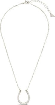 Sterling Forever CZ Horseshoe Pendant Necklace