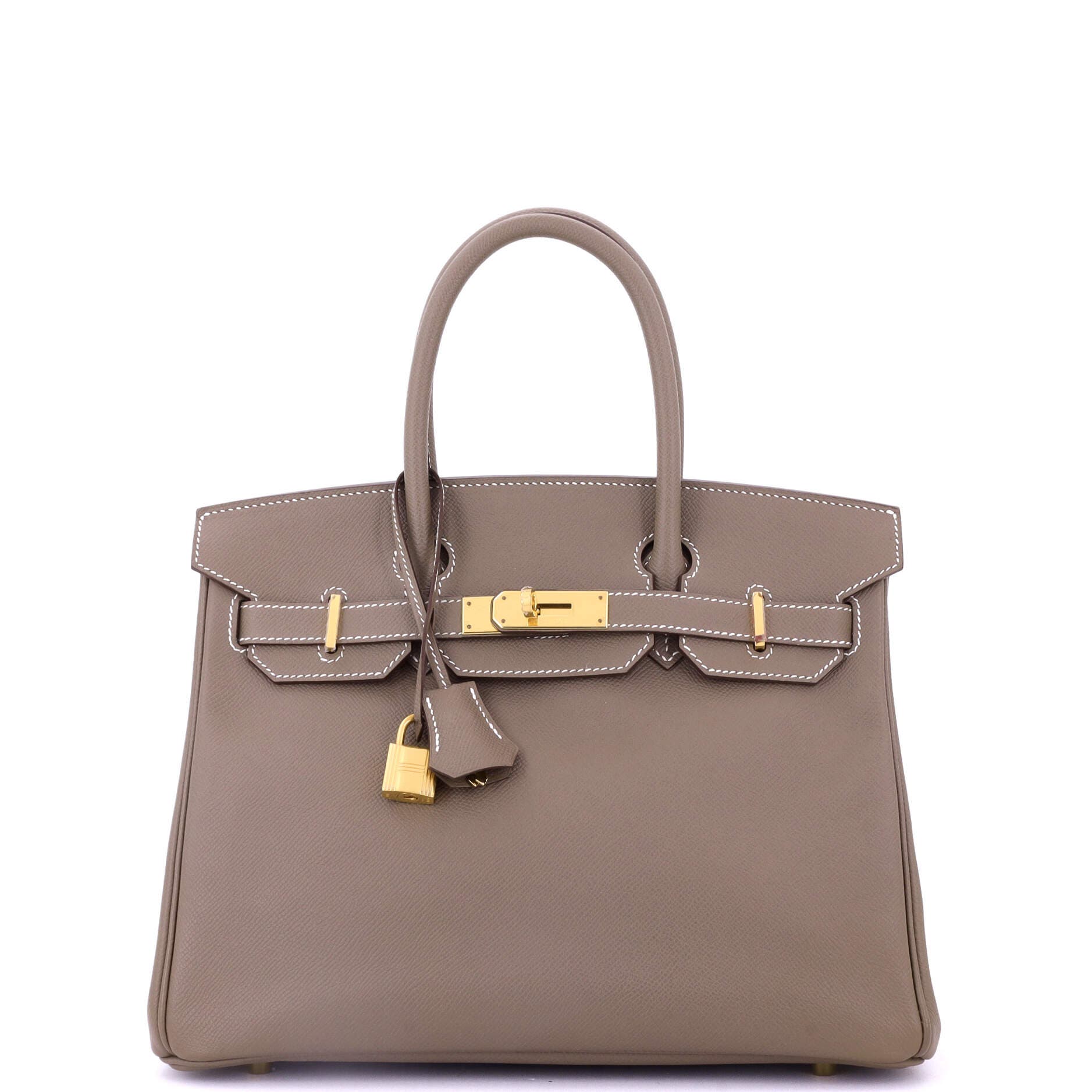 Pre-Owned Hermes Birkin Handbag Grey Epsom with Gold Hardware 30, Main, color, 