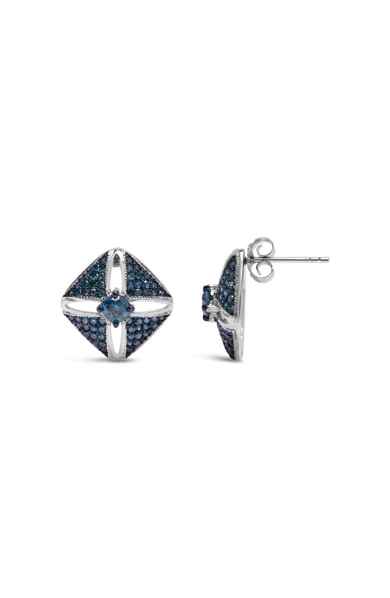 Haus of Brilliance Silver 1.0 Ct Blue Diamond Studded Rhombus Stud Earring, Alternate, color, White