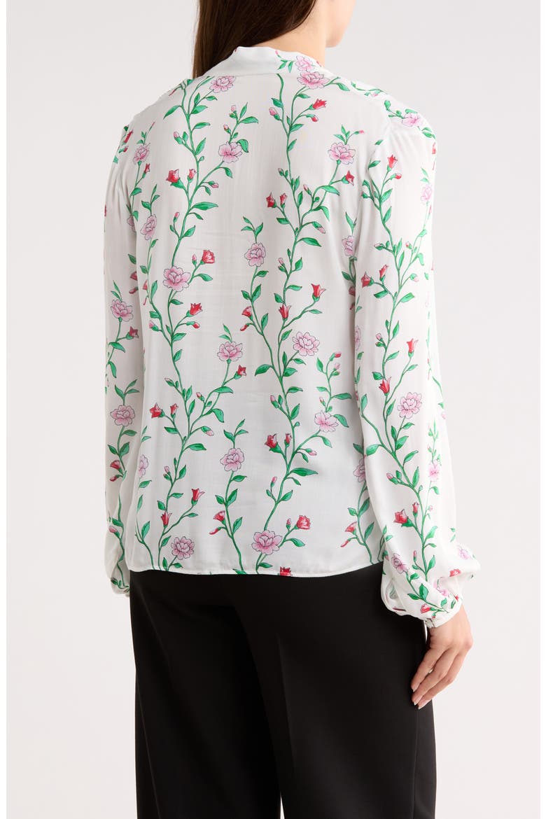 Floral Tie Neck Long Sleeve Top, Alternate, color, WHITE/ PINK