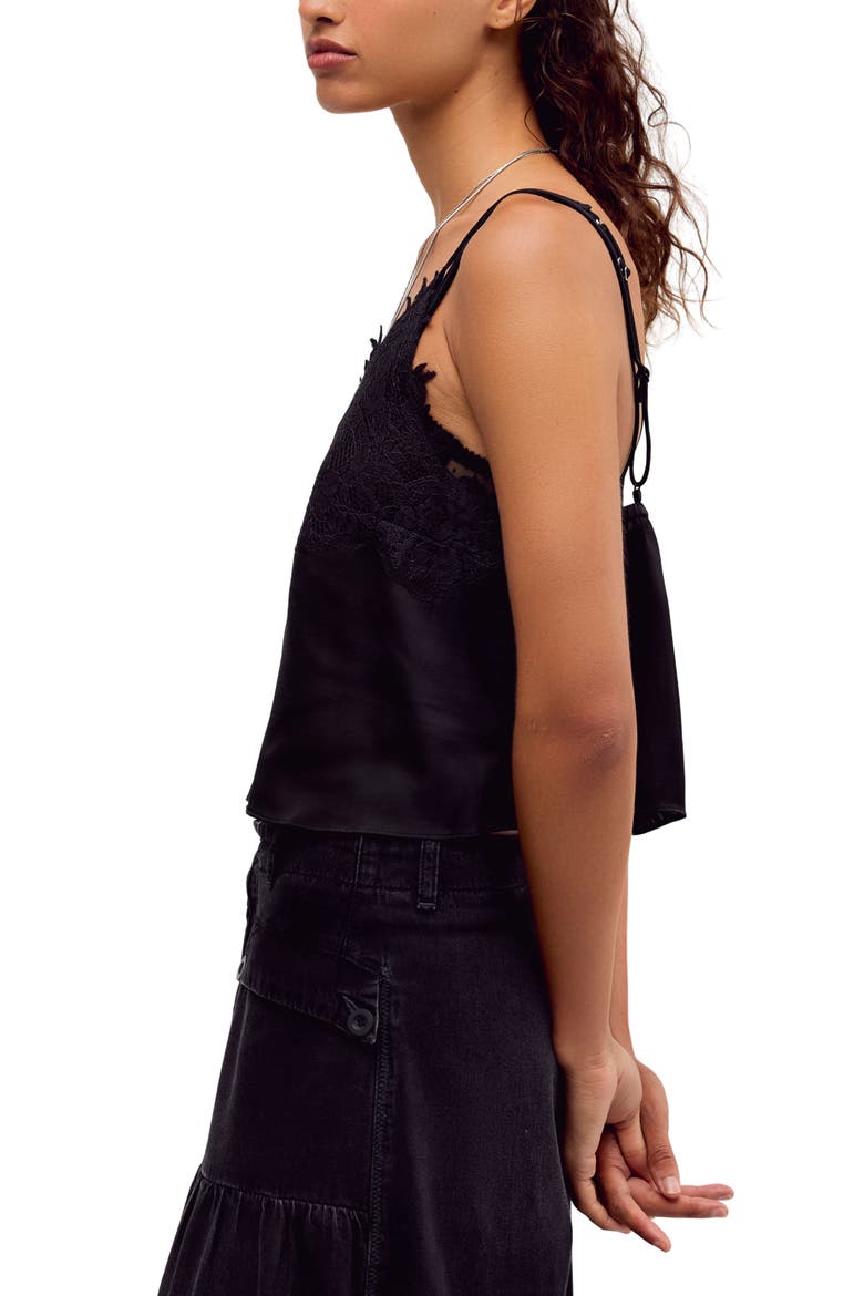 Intimately FP Carmella Lace Trim Satin Cami, Alternate, color, BLACK