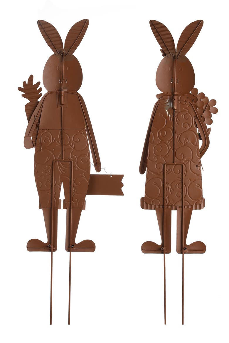 Set of 2 Metal Bunny Boy and Girl Yard Stake or Standing Decor or Wall Decor, Alternate, color, Blue
