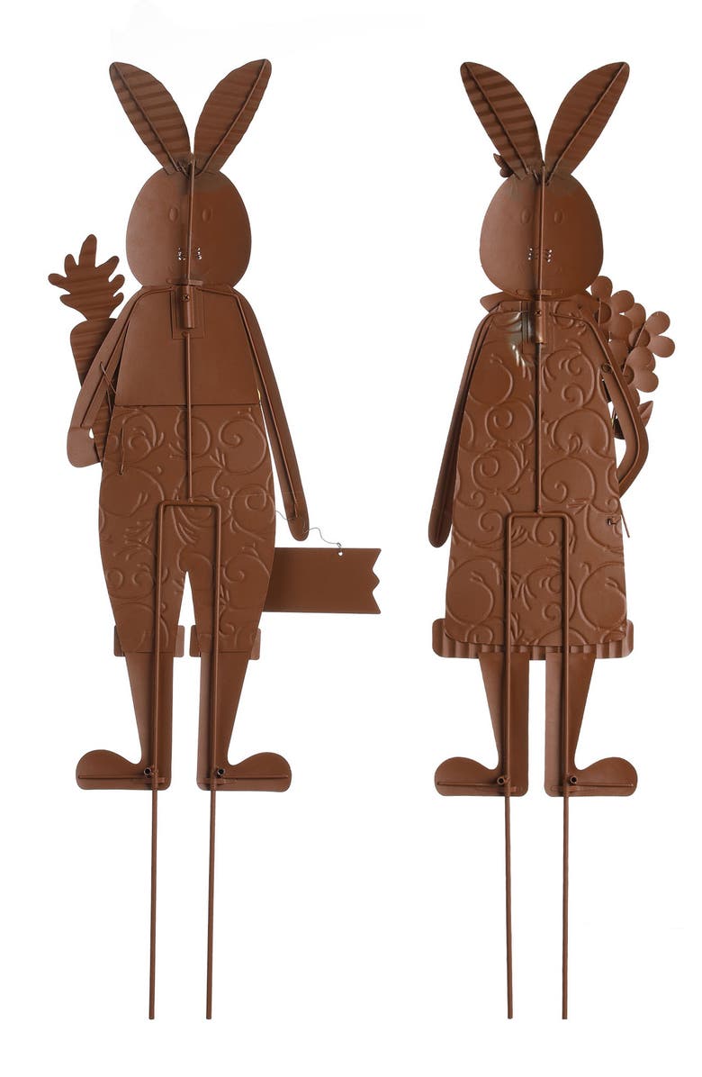 Glitzhome Set of 2 Metal Bunny Boy and Girl Yard Stake or Standing Decor or Wall Decor, Alternate, color, Blue
