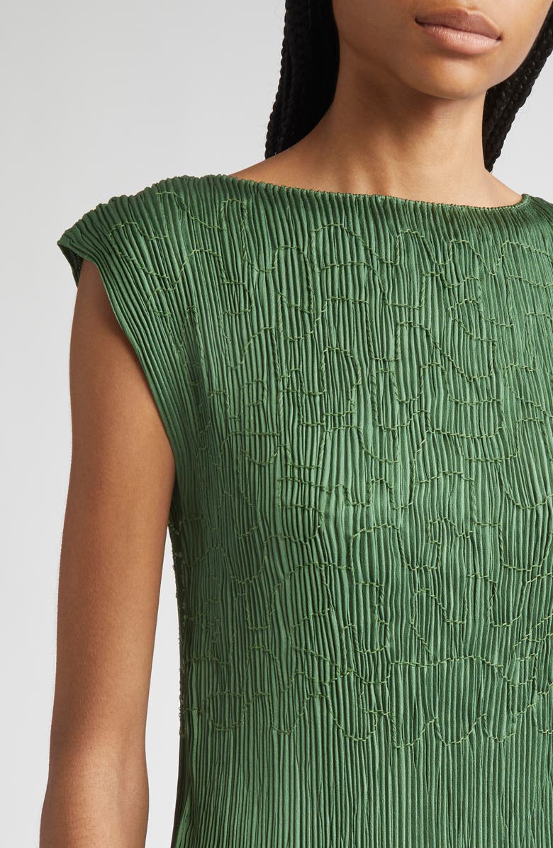 Lafayette 148 New York Embroidered Plissé Satin Top, Alternate, color, Moss