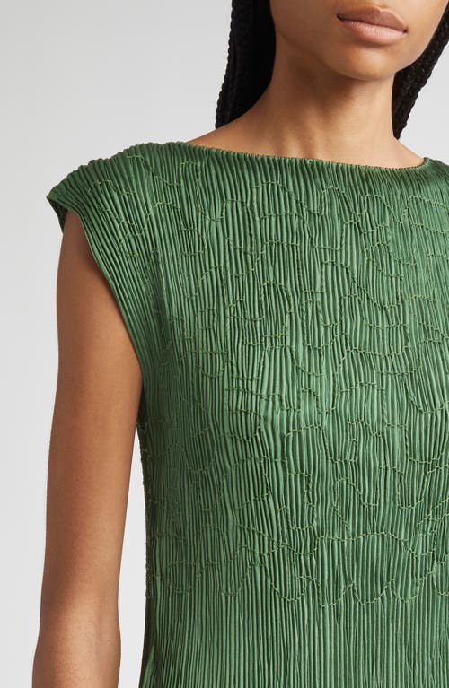 Lafayette 148 Satin Plisse Smocked Sleeveless Blouse In Green