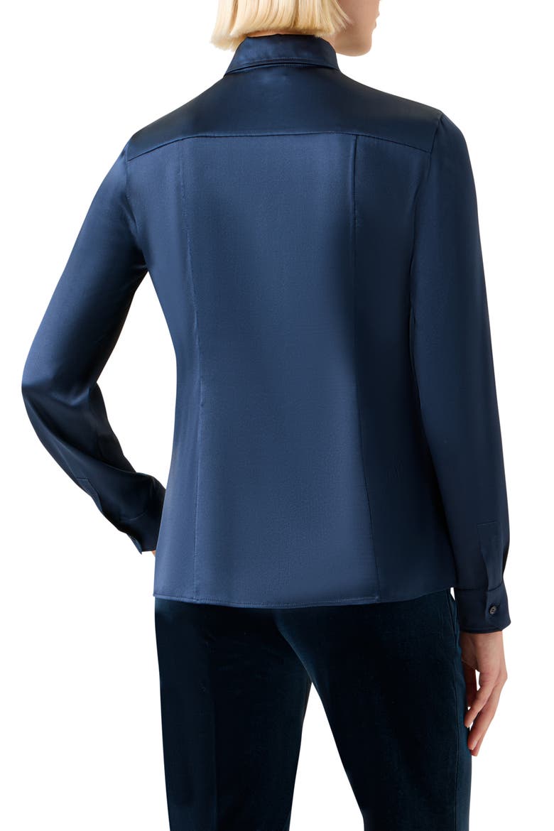 Stretch Silk Satin Button-Up Shirt, Alternate, color, DENIM BLUE