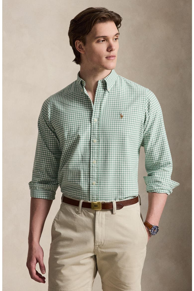 Classic Fit Gingham Cotton Button-Down Oxford Shirt, Alternate, color, FADED MINT/ WHITE