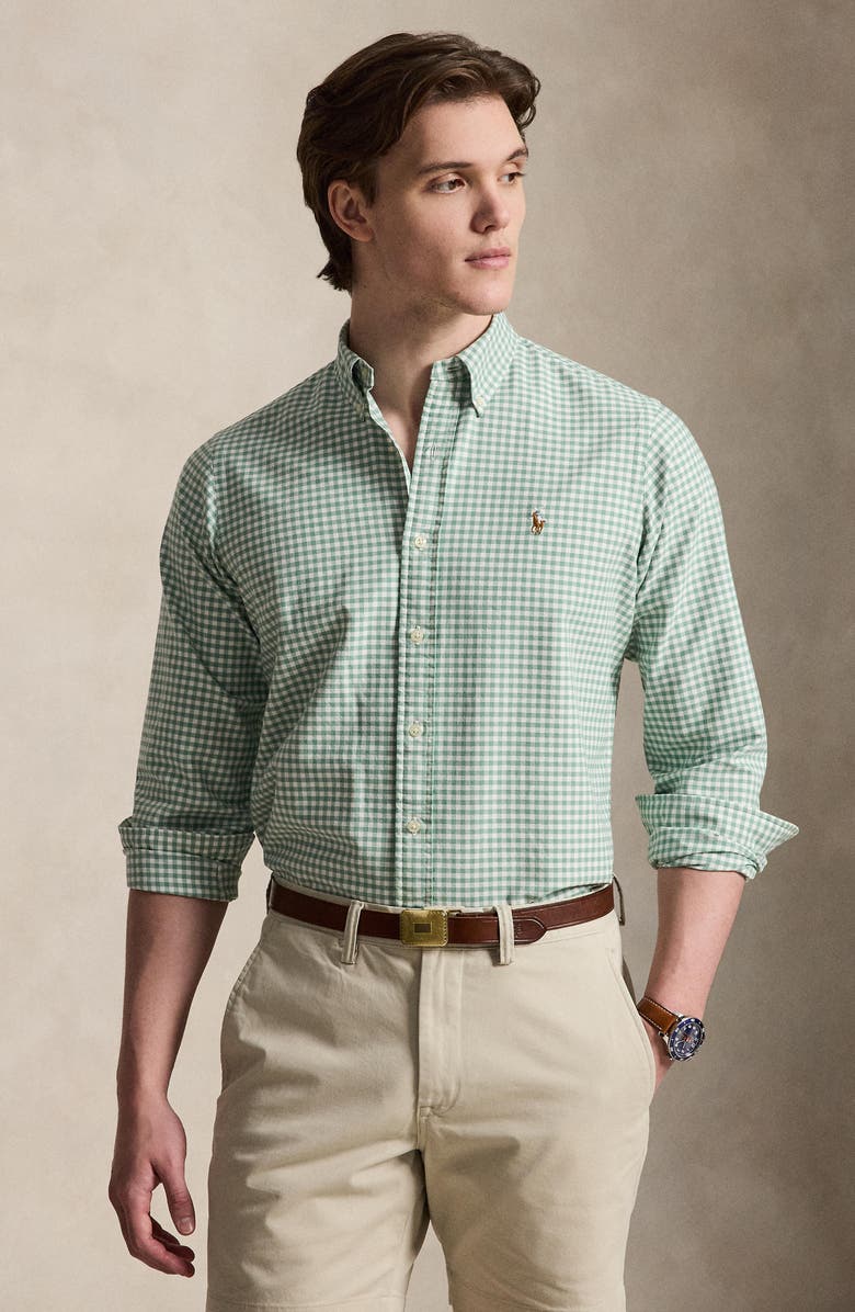 Polo Ralph Lauren Classic Fit Gingham Cotton Button-Down Oxford Shirt, Alternate, color, Faded Mint/ White