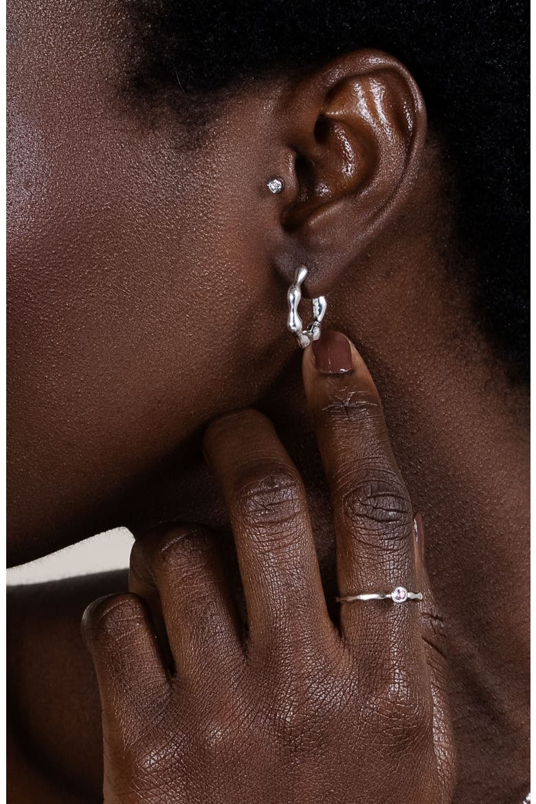 Waterfall Hinged Huggie Hoops, Alternate, color, Sterling Silver