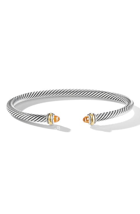 Cable Classic Bracelet with 18K Gold & Semiprecious Stones, 4mm