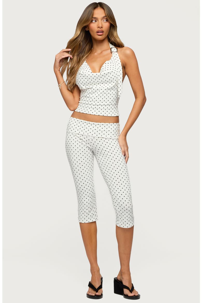 Eloisa Polka Dot Buckle Halter Top, Alternate, color, WHITE-AND-BLACK