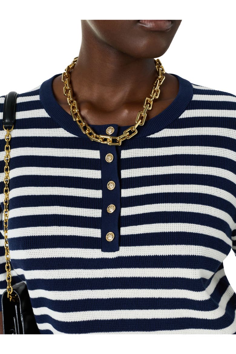 Laina Short Sleeve Button Neck Knit Top, Alternate, color, Navy Blue
