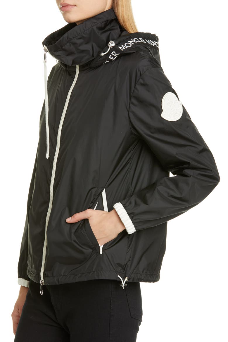 Belted Hooded Logo Jacket, Alternate, color, 999 BLACK