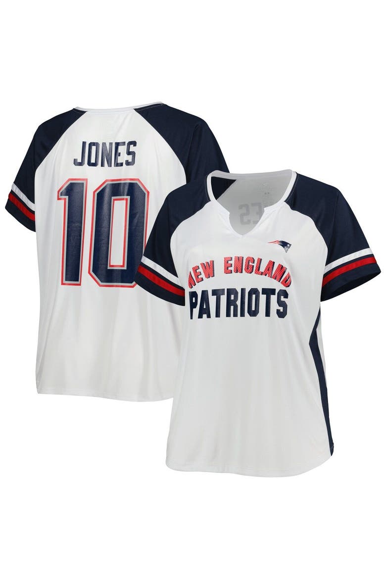 Women's Mac Jones White New England Patriots Plus Size Notch Neck T-Shirt, Main, color, White