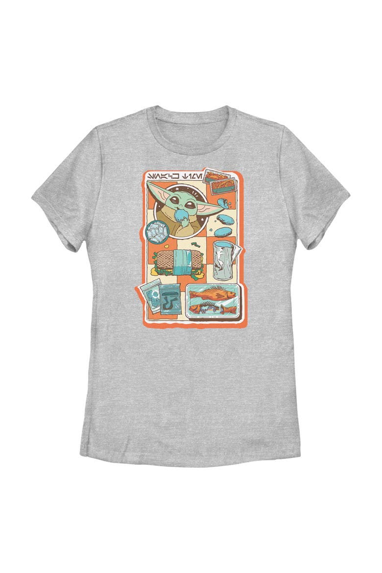 Women's Star Wars The Mandalorian and Grogu Snack Time Comic Foods  Graphic T-Shirt, Main, color, Athletic Heather