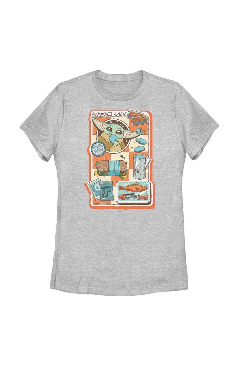 Star Wars: The Mandalorian and Grogu Women's Star Wars The Mandalorian and Grogu Snack Time Comic Foods  Graphic T-Shirt, Main, color, Athletic Heather