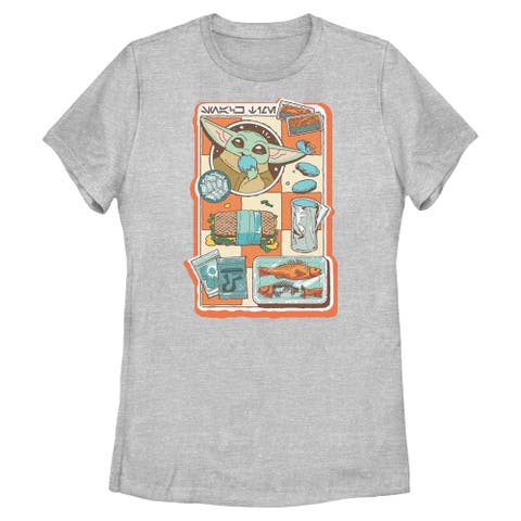 Women's Star Wars The Mandalorian and Grogu Snack Time Comic Foods  Graphic T-Shirt