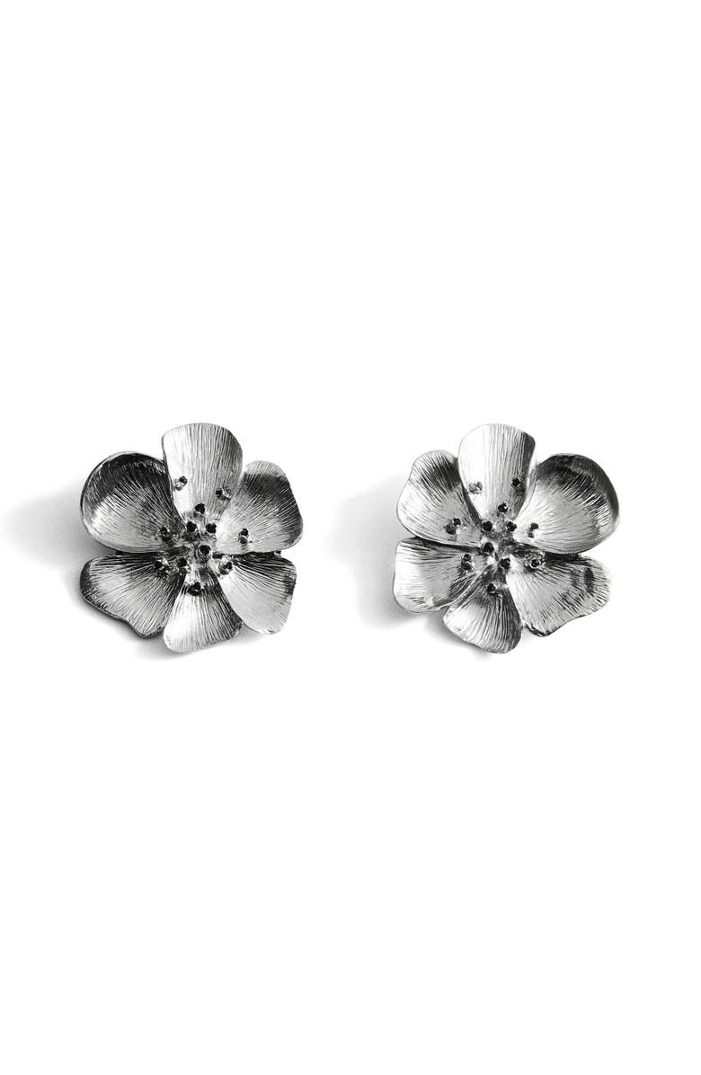 MANGO Crystal Flower Stud Earrings, Main, color, Silver