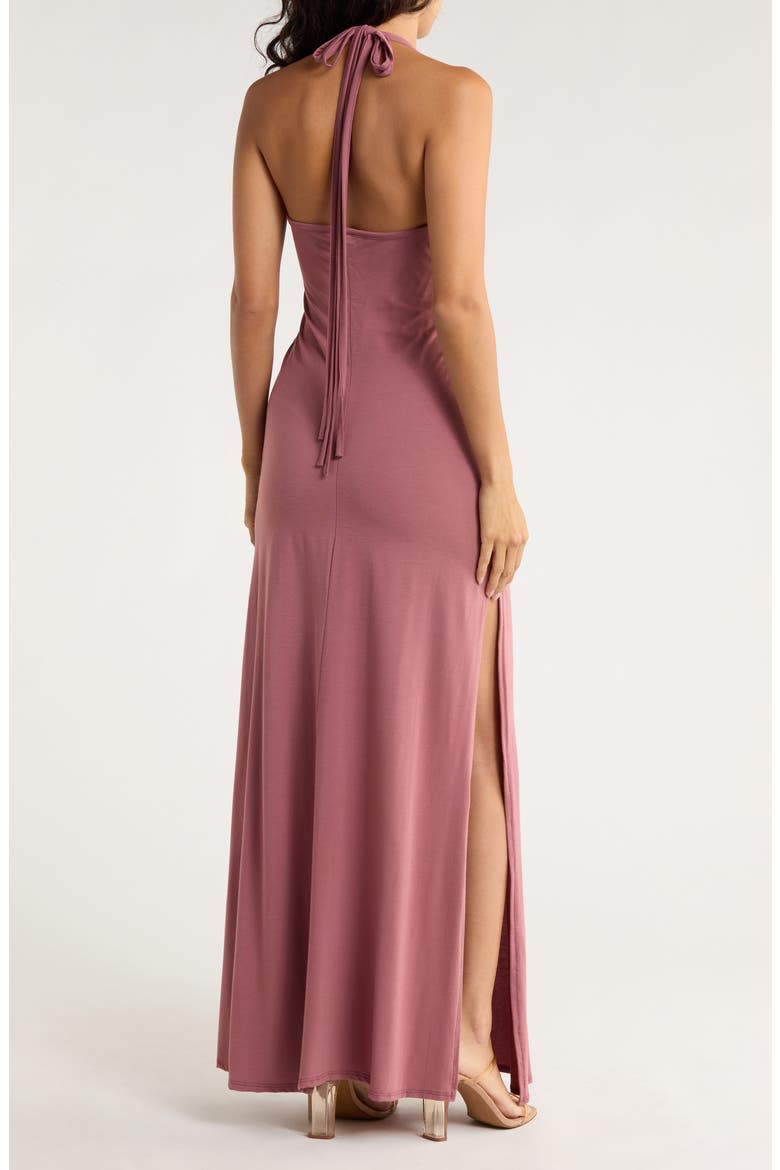 Halter Neck Maxi Dress, Alternate, color, DARK MAUVE PONTE