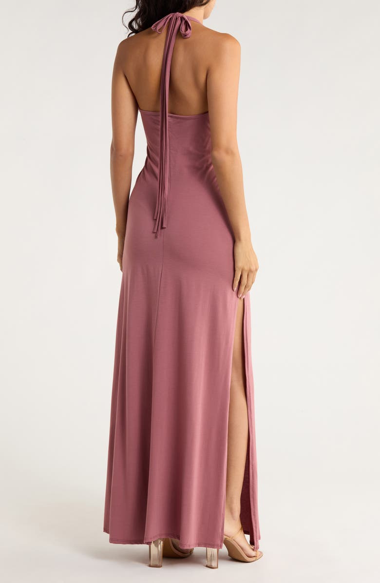 GO COUTURE Halter Neck Maxi Dress, Alternate, color, Dark Mauve Ponte