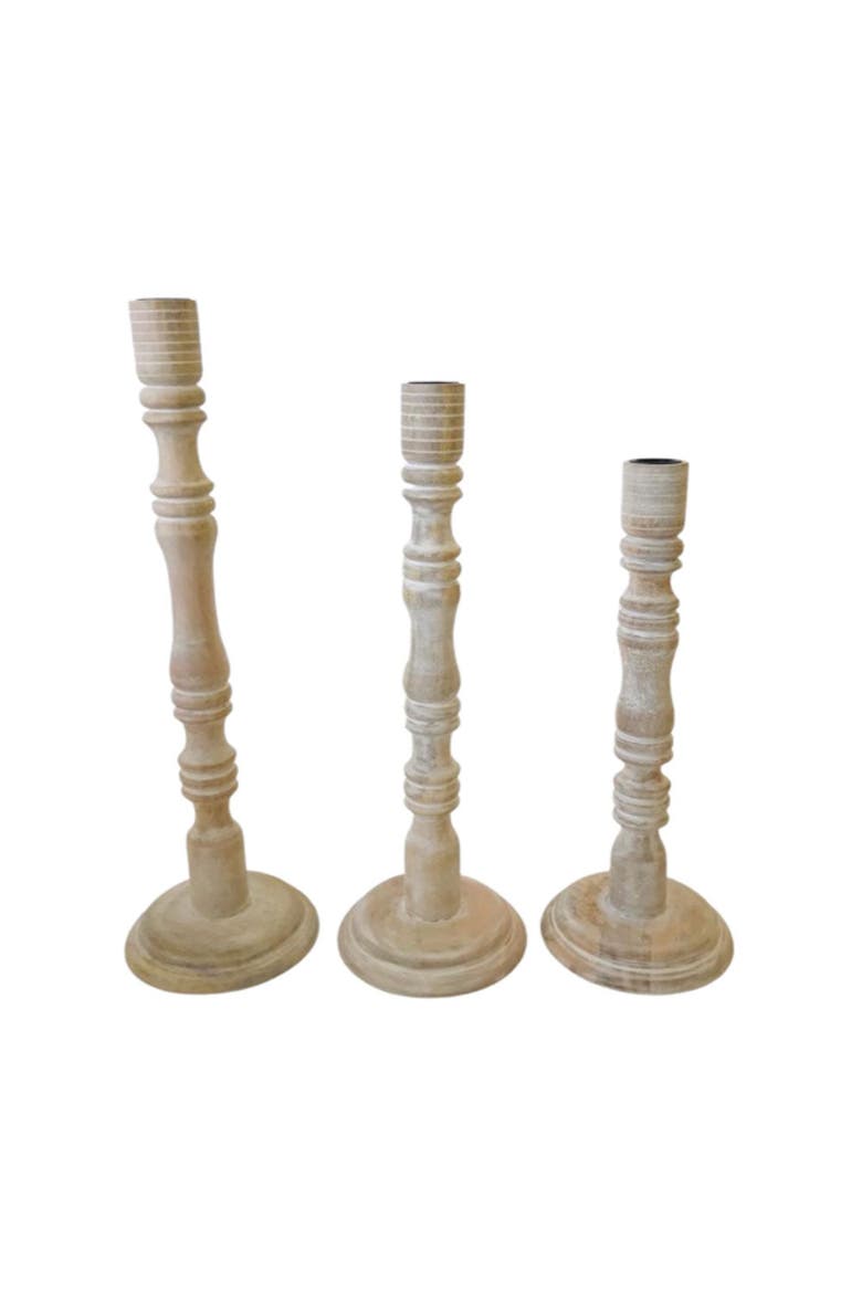 Tapered Candle Holder, White Wood, Main, color, White