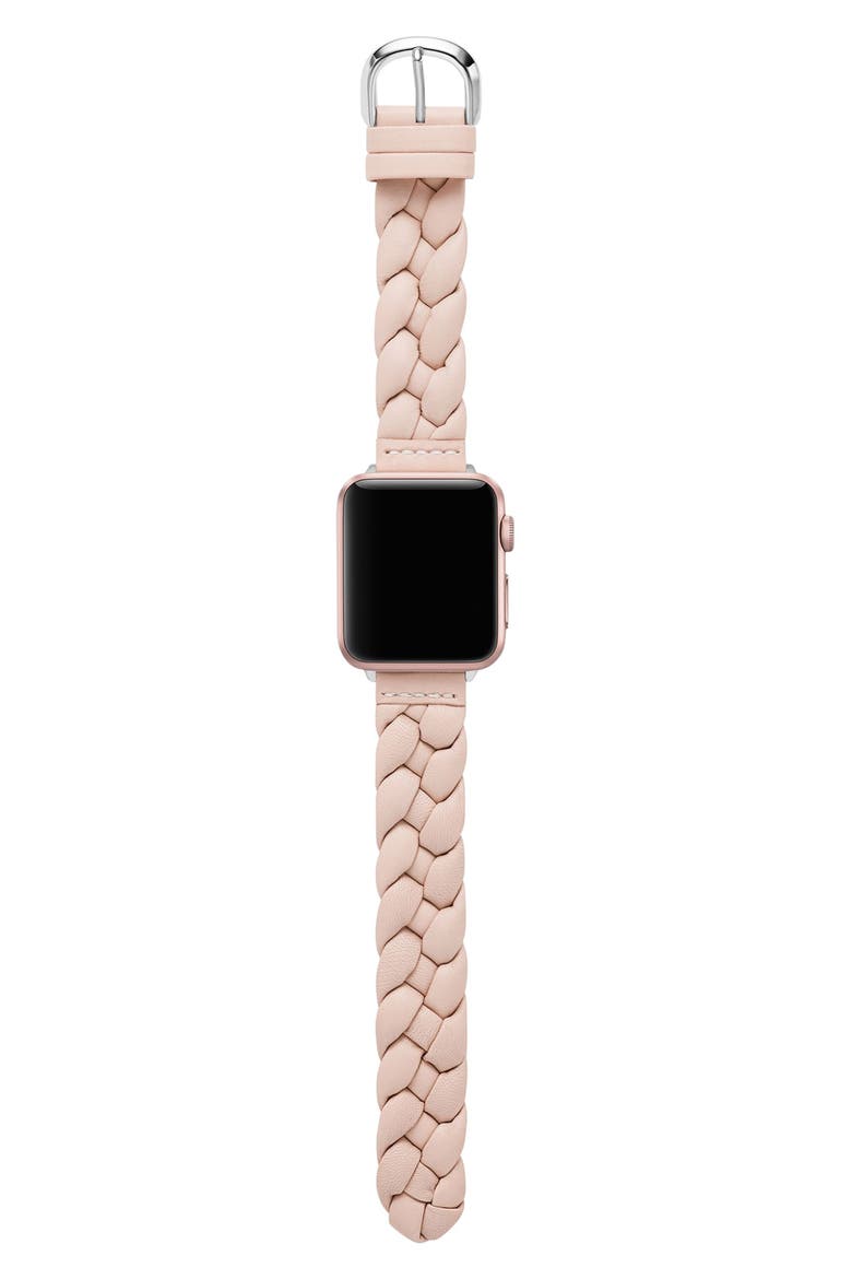 braided leather 20mm Apple Watch® watchband, Alternate, color, BLUSH