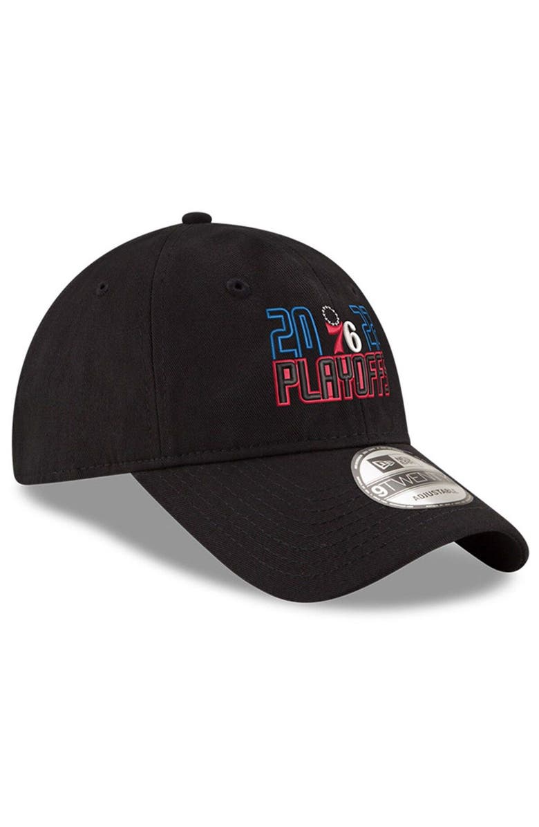 New Era Men's New Era Black Philadelphia 76ers 2022 NBA Playoffs Bubble Letter 9TWENTY Adjustable Hat, Alternate, color, 