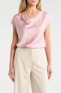 Renee C Cowl Neck Cap Sleeve Satin Top