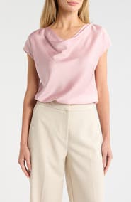 Renee C Cowl Neck Cap Sleeve Satin Top