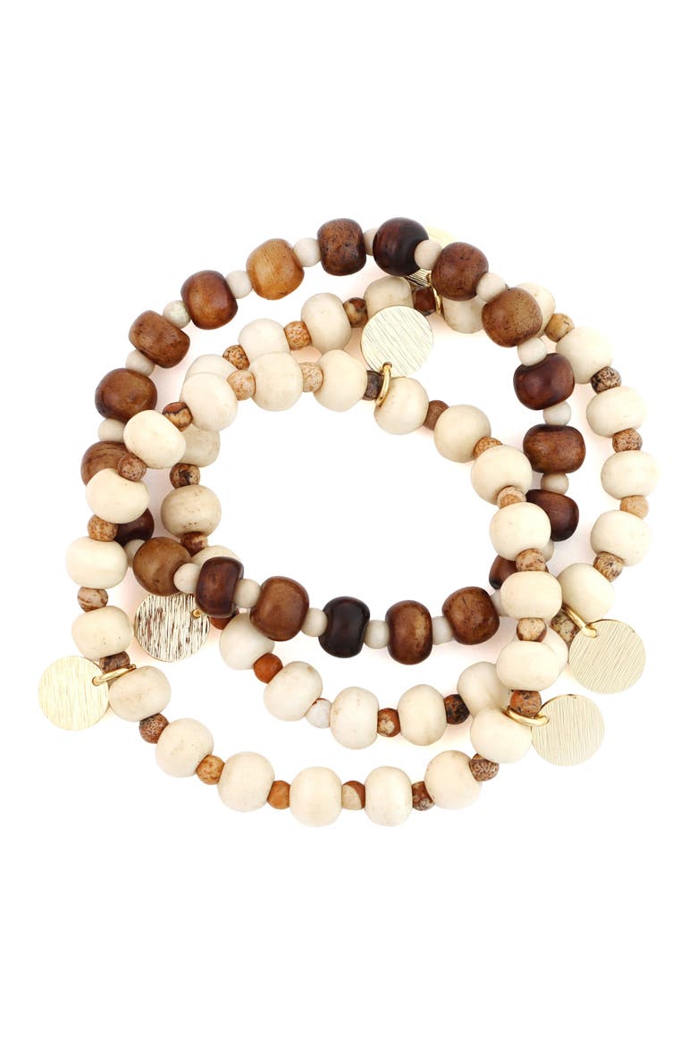 Set of 3 Tiger's Eye & Howlite Stretch Bracelets, Main, color, BROWN