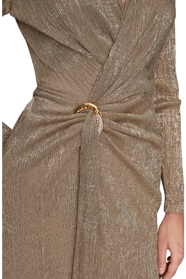Metallic Side Slit Long Sleeve Gown, Alternate, color, GOLD